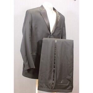 Calvin Klein Tuxedo 2 Pc Suit Mens Black 3 Btn Wool 46L Flat Front 38" W